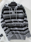 Drawstring Striped Long Sleeve Hooded Sweater - Trendsi - Flyclothing LLC