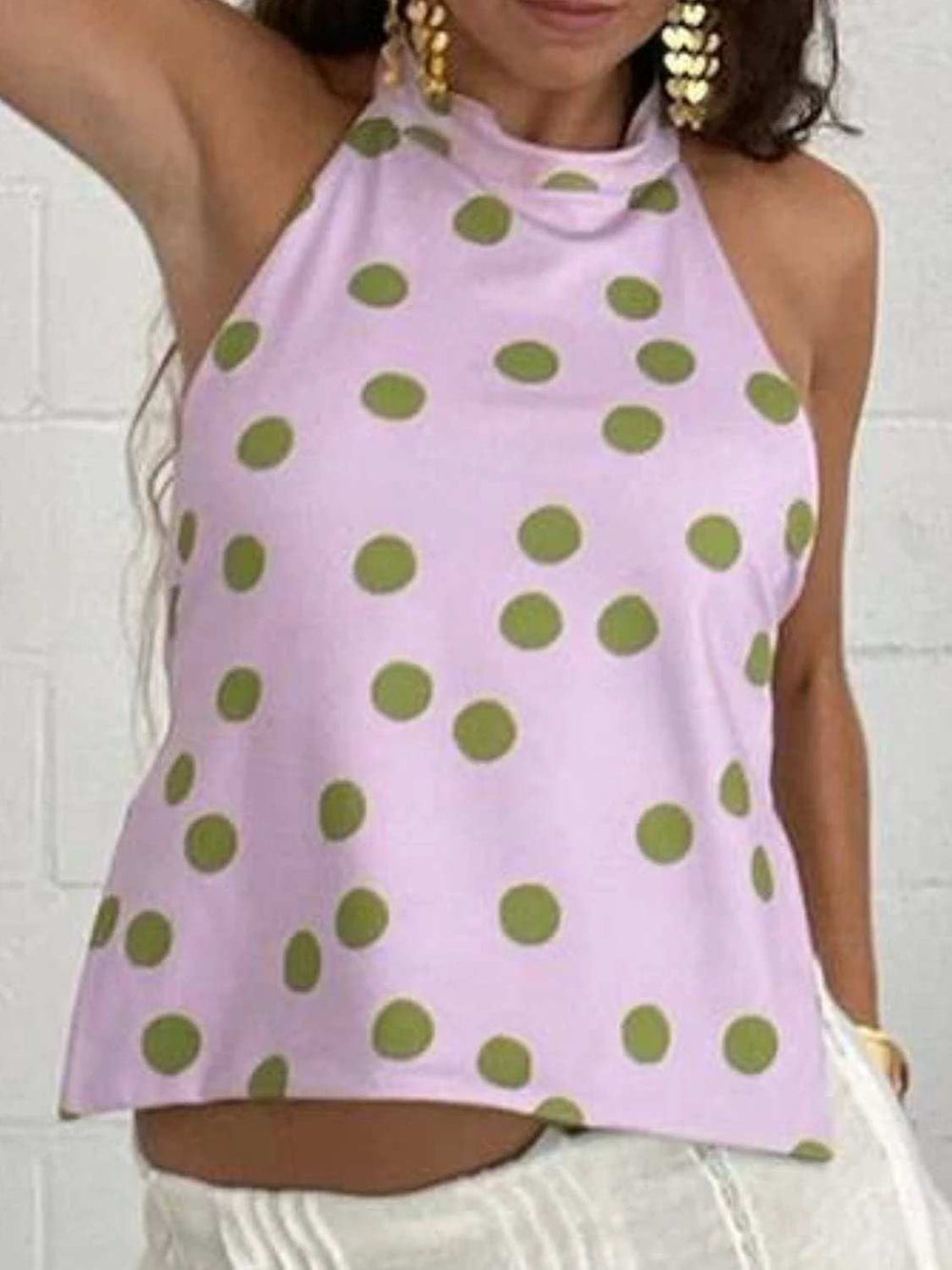 Backless Printed Halter Neck Tank - Trendsi - Flyclothing LLC