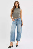 RISEN Full Size Slouchy Ankle Length Barrel Jeans with Cuffs Plus Size - Trendsi - Flyclothing LLC