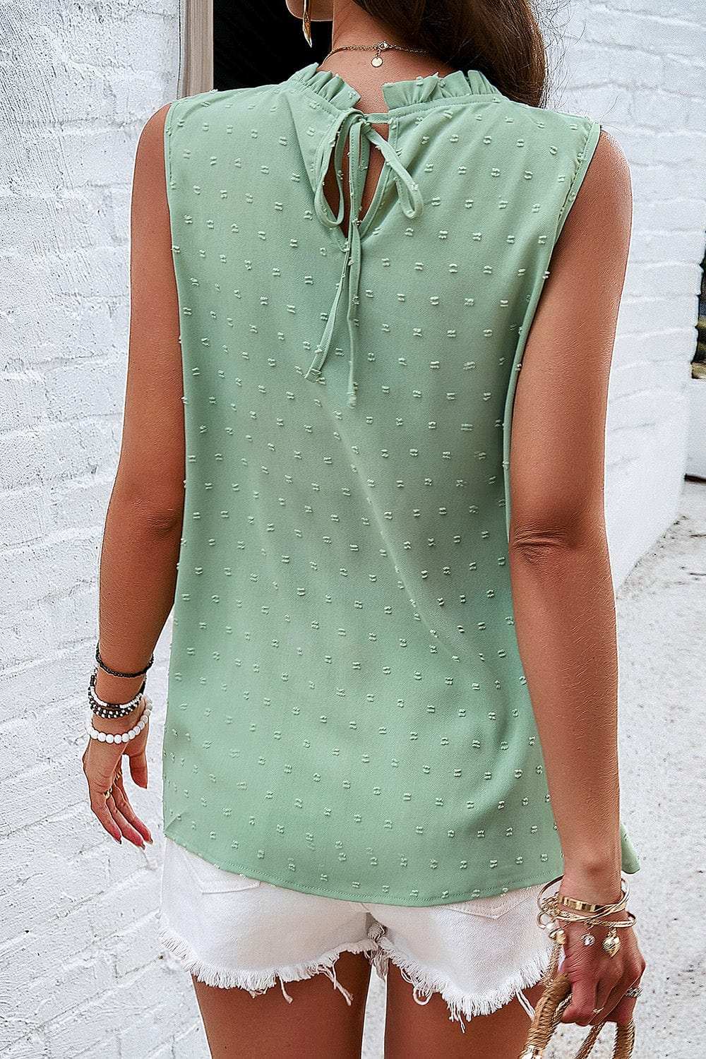 Swiss Dot Round Neck Tank - Trendsi - Flyclothing LLC