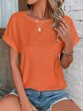 Eyelet Round Neck Short Sleeve Top - Trendsi - Flyclothing LLC