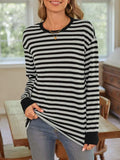 Striped Round Neck Long Sleeve T-Shirt - Trendsi - Flyclothing LLC