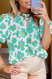 Printed Mock Neck Puff Sleeve Blouse - Trendsi - Flyclothing LLC