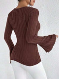 Ribbed Flare Sleeve Top - Trendsi - Flyclothing LLC