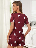 Heart Round Neck Top and Shorts Lounge Set - Trendsi - Flyclothing LLC