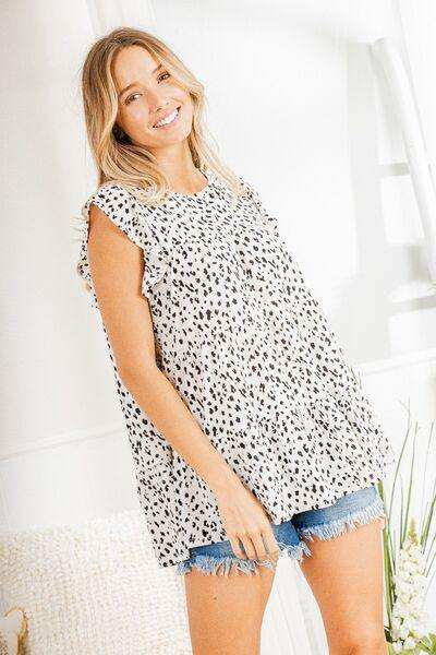 Heimish Full Size Tiered Ruffled Animal Print Round Neck Blouse Plus Size - Trendsi - Flyclothing LLC