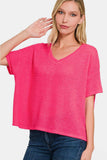Zenana Drop Shoulder Short Sleeve Jacquard Knit Top - Trendsi - Flyclothing LLC