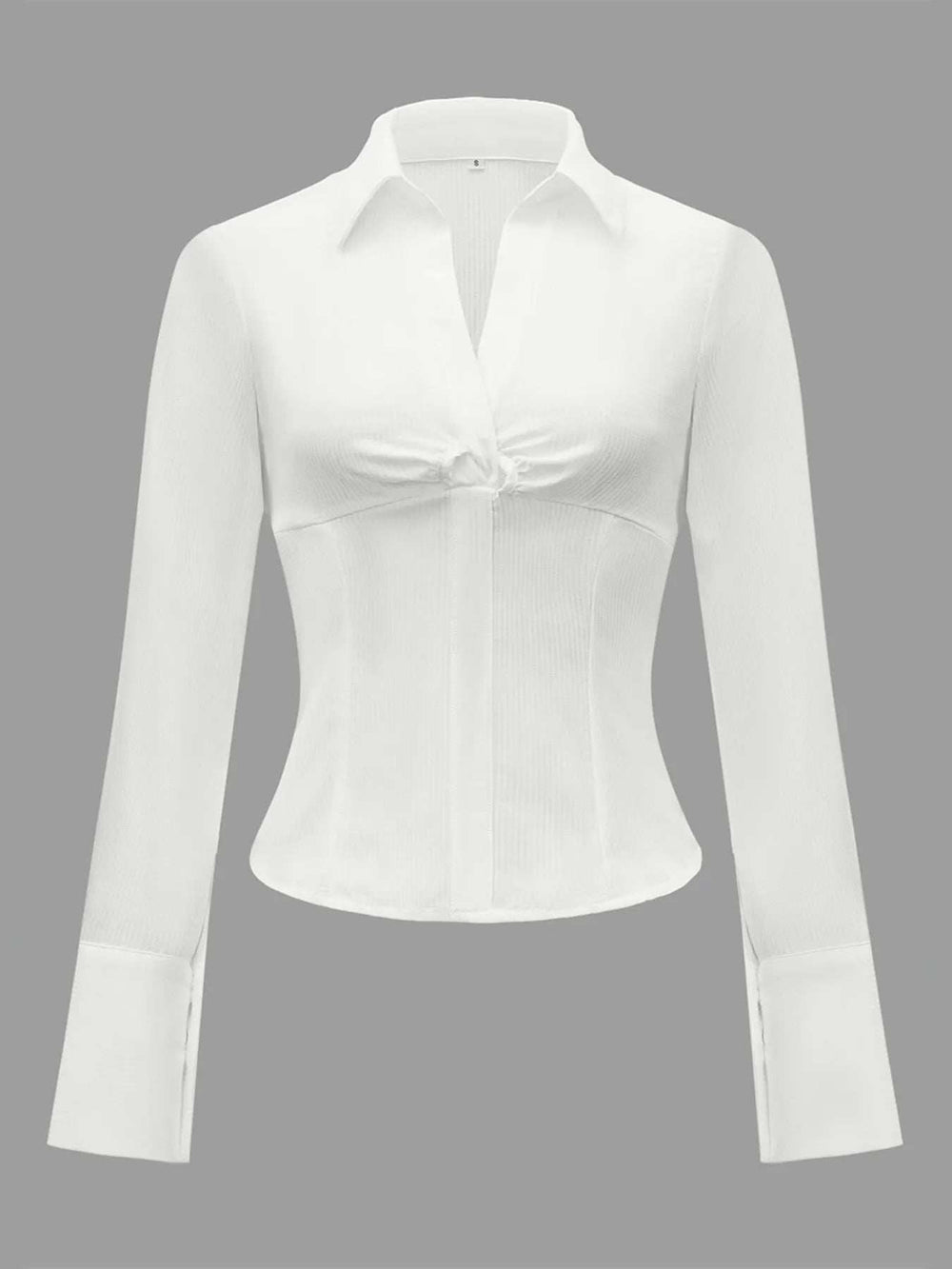 Ruched Striped Collared Neck Long Sleeve Shirt - Trendsi - Flyclothing LLC