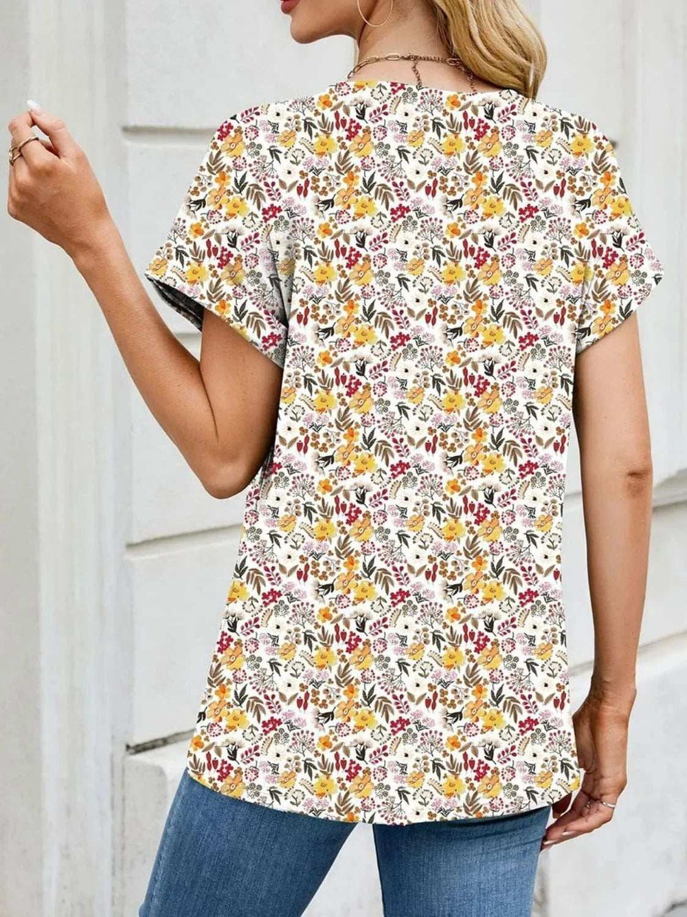Printed Round Neck Short Sleeve Top - Trendsi - Flyclothing LLC