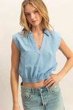 HYFVE Johnny Collar Sleeveless Cropped Blouse - Trendsi - Flyclothing LLC