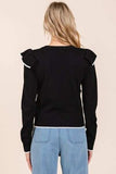 Mittoshop Contrast Trim Ruffled Round Neck Knit Top - Trendsi - Flyclothing LLC