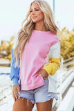 Slit Contrast Round Neck Long Sleeve Sweatshirt - Trendsi - Flyclothing LLC
