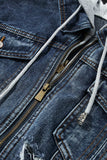Fake Two-Piece Hooded Zip-Up Denim Jacket - Trendsi - Flyclothing LLC