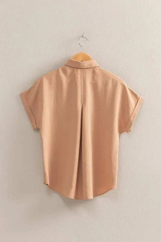 HYFVE Button Down Collared Neck Short Sleeve Shirt - Trendsi - Flyclothing LLC