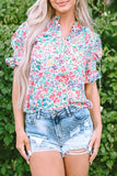 Printed Notched Short Sleeve Blouse - Trendsi - Flyclothing LLC