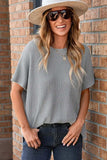 Slit Round Neck Short Sleeve Knit Top - Trendsi - Flyclothing LLC