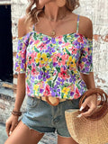 Floral Half Sleeve Blouse - Trendsi - Flyclothing LLC