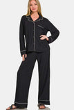 Zenana Button Down Long Sleeve Top and Pants Lounge Set - Trendsi - Flyclothing LLC