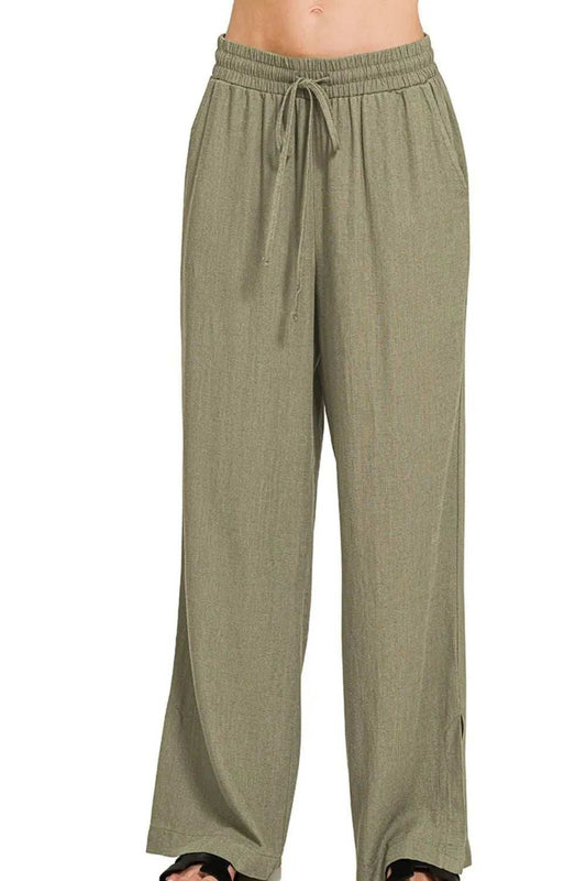 Zenana Linen Drawstring Pants - Trendsi - Flyclothing LLC