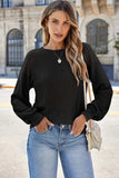 Lace Detail Round Neck Lantern Sleeve Top - Trendsi - Flyclothing LLC
