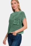 Zenana Washed Mock Neck Short Sleeve Cropped Sweater - Trendsi - Flyclothing LLC