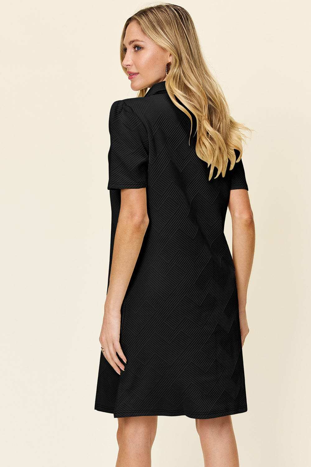 Double Take Full Size Texture Collared Neck Short Sleeve Dress - Trendsi - Flyclothing LLC