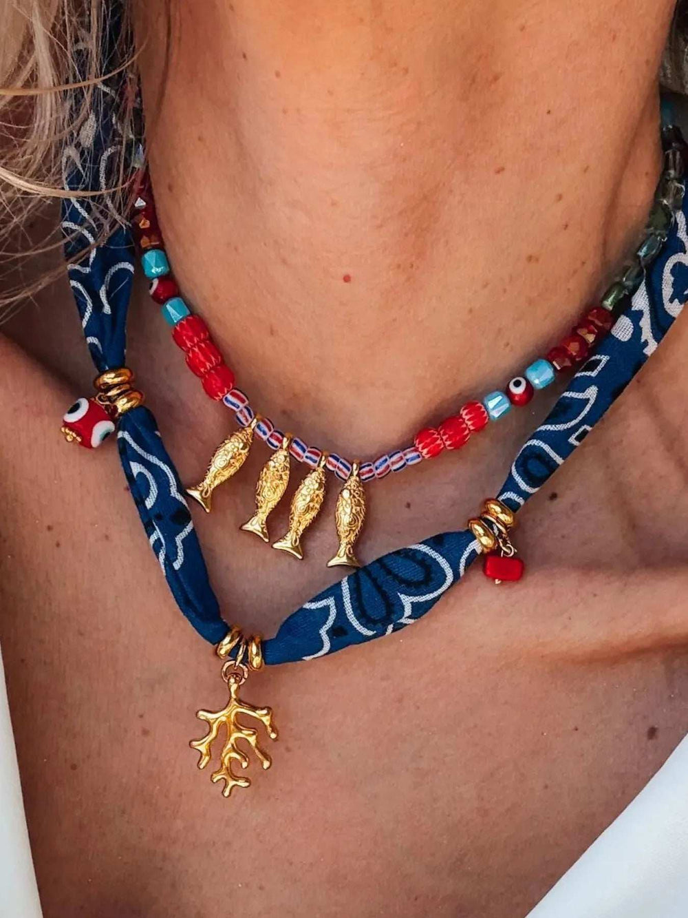 2-Piece Coral and Fish Pendant Necklace - Trendsi - Flyclothing LLC