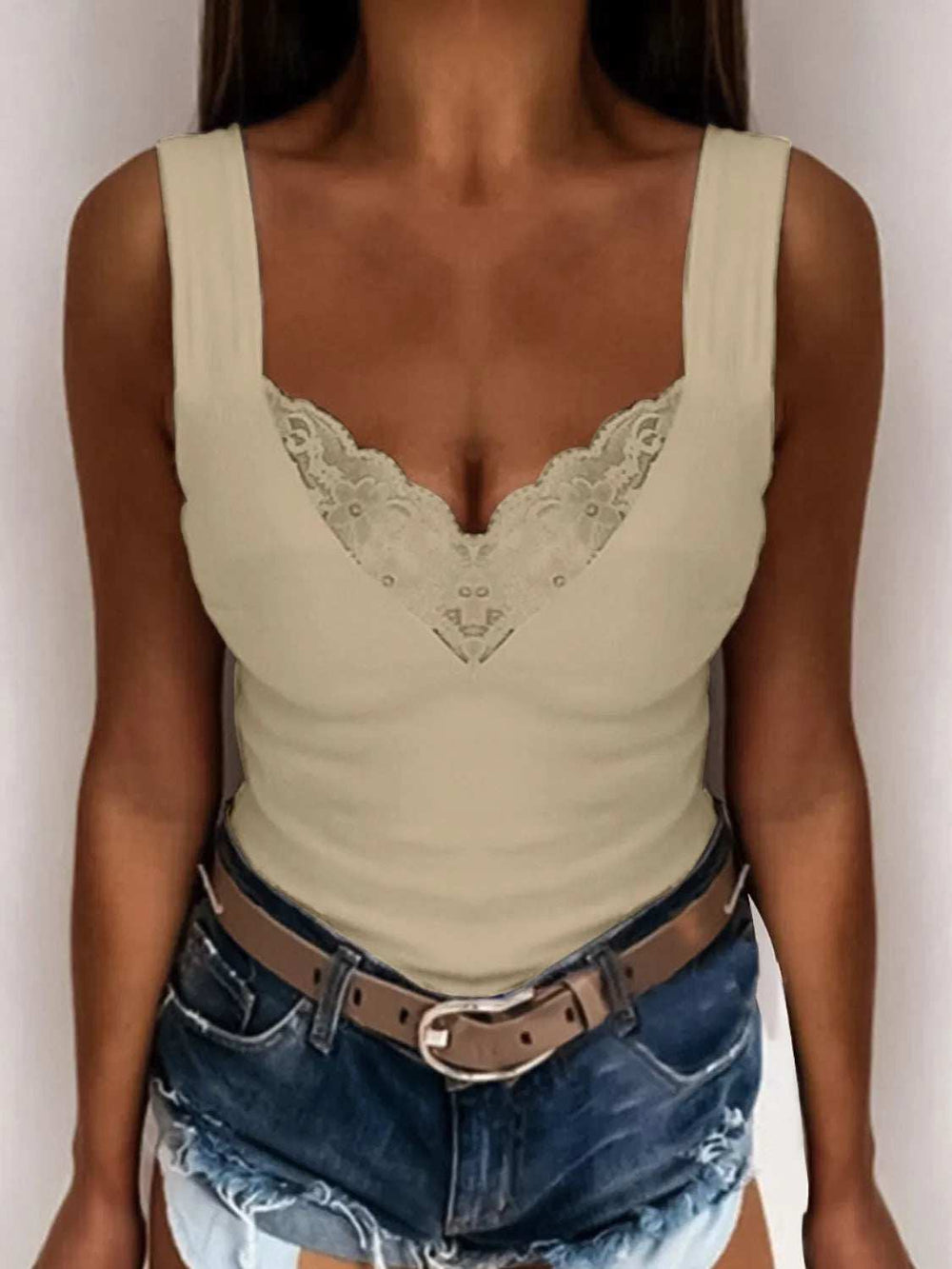 Full Size Lace Detail V-Neck Tank Plus Size - Trendsi - Flyclothing LLC