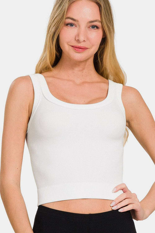 Zenana Ribbed Round Neck Cropped Tank - Trendsi - Flyclothing LLC