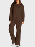 Round Neck Long Sleeve Top and Slit Pants Set - Trendsi - Flyclothing LLC