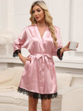 Tied Lace Detail Three-Quarter Sleeve Lounge Nightgown - Trendsi - Flyclothing LLC