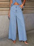 Button Down Vest and Wide Leg Jeans Denim Set - Trendsi - Flyclothing LLC