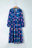 Printed Collared Neck Long Sleeve Midi Dress - Trendsi - Flyclothing LLC