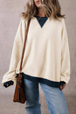 Contrast Round Neck Long Sleeve Sweatshirt - Trendsi - Flyclothing LLC
