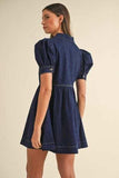 Collared Neck Half Zip Denim Dress - Trendsi - Flyclothing LLC