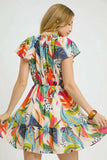 Umgee Printed Tie Neck Ruffled Hem Dress - Trendsi - Flyclothing LLC
