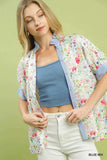 Umgee Jacquard Floral Print Button-Down Shirt - Trendsi - Flyclothing LLC