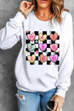 Valentine's Day Checkered Heart Long Sleeve Sweatshirt - Trendsi - Flyclothing LLC