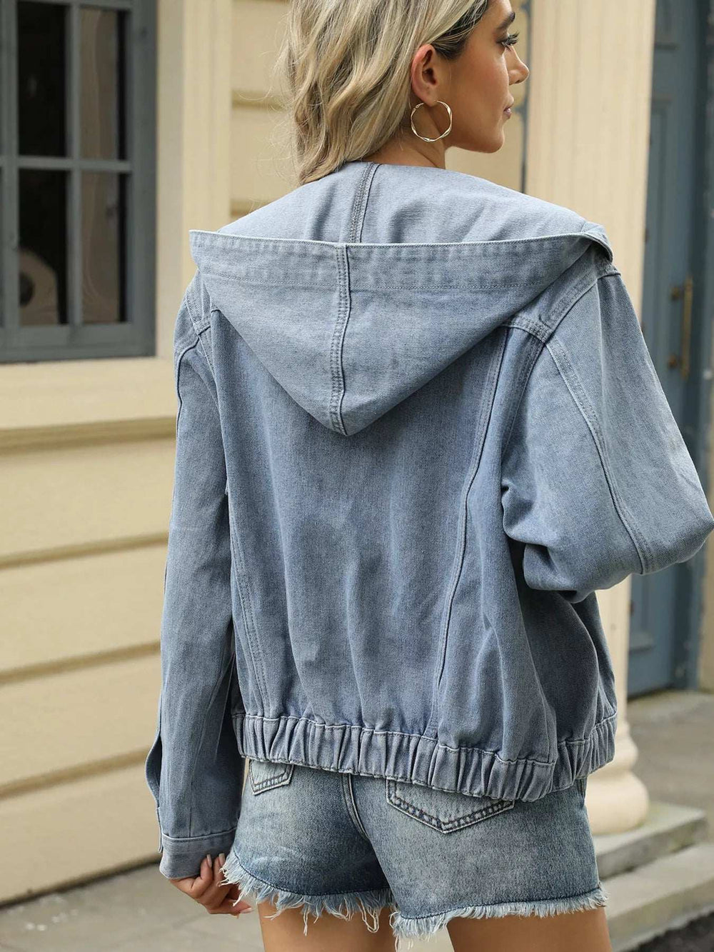 Washed Button Up Hooded Denim Jacket - Trendsi - Flyclothing LLC