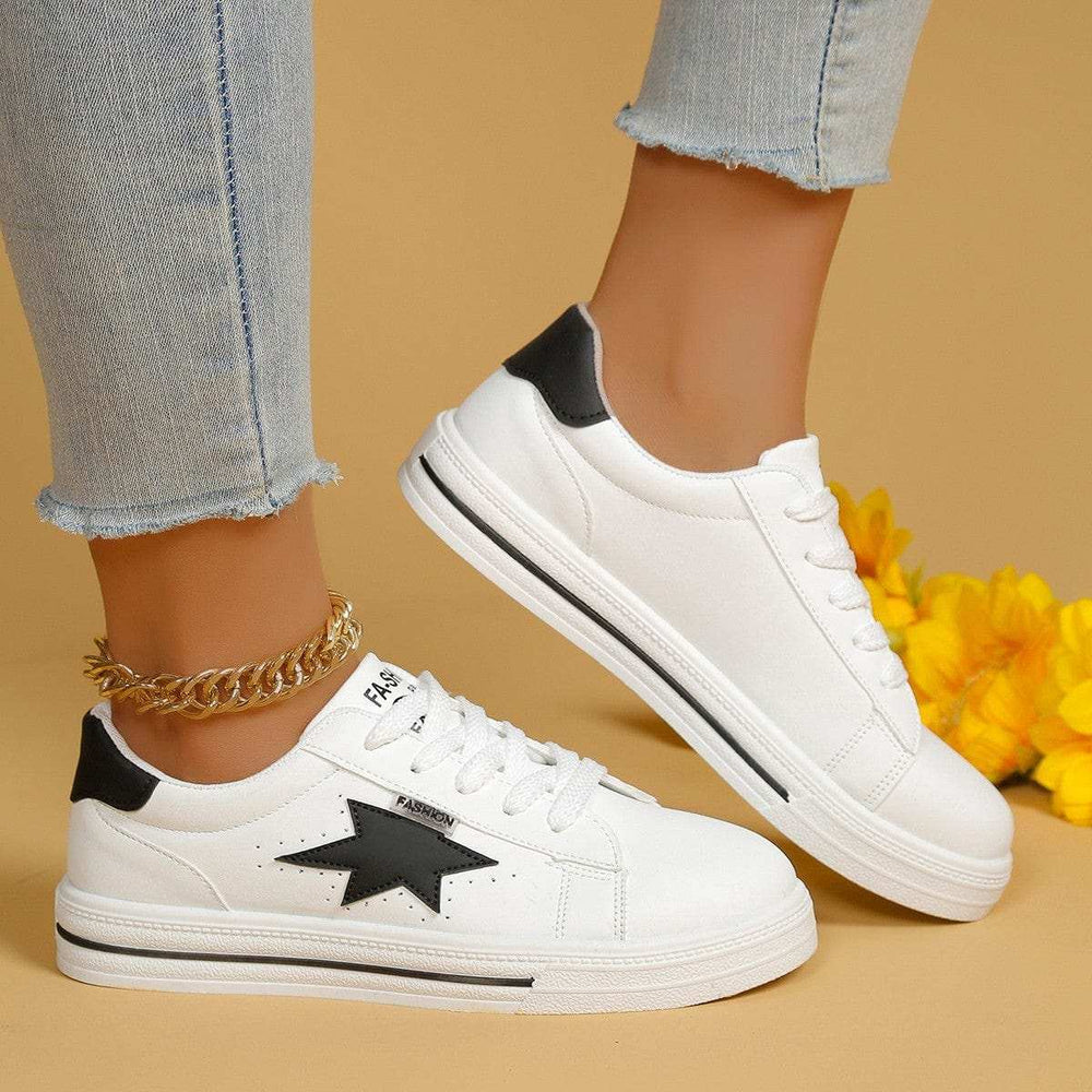 Star Round Toe Lace Up Sneakers - Trendsi - Flyclothing LLC