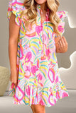 Ruffled Printed Cap Sleeve Mini Dress - Trendsi - Flyclothing LLC