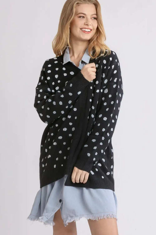 Umgee Polka Dot Open Front Drop Shoulder Cardigan - Trendsi - Flyclothing LLC