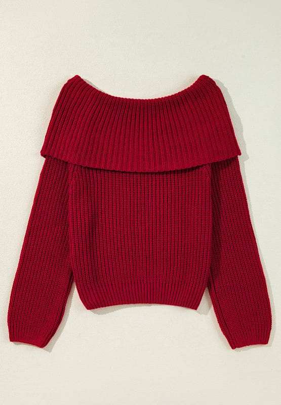 Off-Shoulder Long Sleeve Sweater - Trendsi - Flyclothing LLC