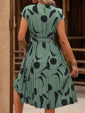 Tied Pleated Printed Cap Sleeve Dress - Trendsi - Flyclothing LLC