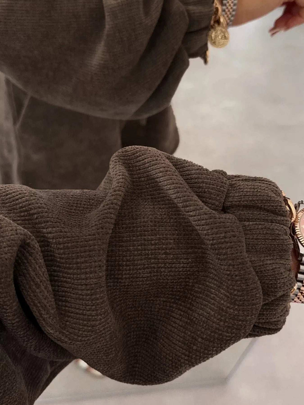 Casual Corduroy Long Sleeve Top and Drawstring Shorts Set - Trendsi - Flyclothing LLC