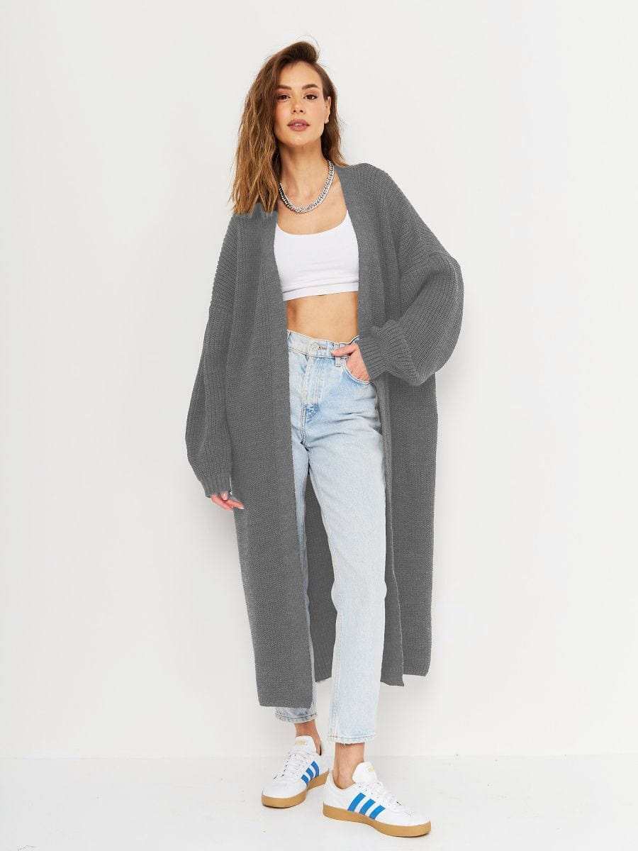 Open Front Long Sleeve Longline Cardigan - Trendsi - Flyclothing LLC