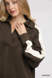 Umgee Color Block Polo Sweatshirt - Trendsi - Flyclothing LLC