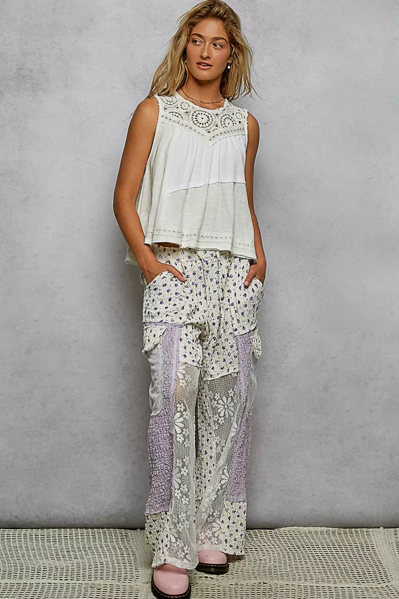 POL Round Neck Sleeveless Top with Crochet Contrast - Trendsi - Flyclothing LLC