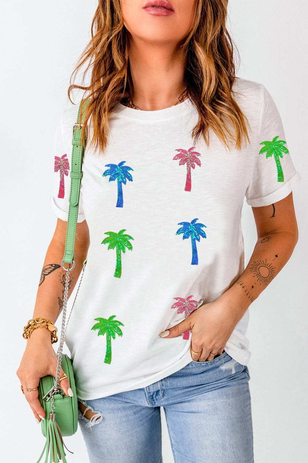 Coconut Palm Round Neck Short Sleeve T-Shirt - Trendsi - Flyclothing LLC