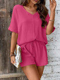 V-Neck Half Sleeve Top and Shorts Set - Trendsi - Flyclothing LLC